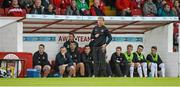 18 August 2014; Dundalk manager Stephen Kenny stands in front of the dugout. SSE Airtricity League Premier Division, Sligo Rovers v Dundalk, The Showgrounds, Sligo. Picture credit: Oliver McVeigh / SPORTSFILE