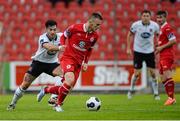 18 August 2014; Dave Cawley, Sligo Rovers, in action against Richie Towell, Dundalk. SSE Airtricity League Premier Division, Sligo Rovers v Dundalk, The Showgrounds, Sligo. Picture credit: Oliver McVeigh / SPORTSFILE