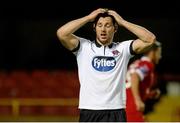 18 August 2014; A disappointed Patrick Hoban, Dundalk after the final whistle. SSE Airtricity League Premier Division, Sligo Rovers v Dundalk, The Showgrounds, Sligo. Picture credit: Oliver McVeigh / SPORTSFILE