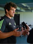19 August 2014; Munster's Donncha O'Callaghan speaks to journalists during a press conference ahead of their pre-season game against Gloucester on Saturday. Munster Rugby Press Conference, Cork Institute of Technology, Bishopstown, Cork. Picture credit: Diarmuid Greene / SPORTSFILE
