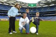 8 November 2006; Science, Sport and Education will come together at the 2006 Kellog's GAA National Coaching Conference, at the launch is Laois footballer Ross Munnelly with children Aoife McConnell, Sean Dardis, and Evan Dardis, right. Croke Park, Dublin. Picture credit: Pat Murphy / SPORTSFILE