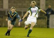 4 November 2006; Mary Sheridan, Ireland, in action against Kerryn Stephens, Australia. Ladies International Rules Series 2006, Second Test, Ireland v Australia, Parnell Park, Dublin. Picture credit: Brendan Moran / SPORTSFILE