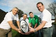 6 November 2006; &quot;The Spirit of Irish Rugby&quot; - Willie John McBride, Mick Galwey and Jeremy Davidson, three men who epitomise the spirit of Irish rugby were on hand today at the Bushmills Distillery to welcome Bushmills Irish Whiskey as sponsor of the Irish Rugby Team. McBride, Galwey and Davidson, who between them played 136 times in the green jersey were at the Bushmills Distillery to celebrate the signing of the official contract with the IRFU. McBride, who only last week was inducted to the Irish Rugby Writers Hall of Fame, played 63 times for Ireland - including 12 as captain - while Mick Galwey (41 caps) and Jeremy Davidson (32 caps) were contemporaries during the second half of the 1990s. Pictured at the announcement, are from left, Willie John McBride, Gordon Donoghue, Supply Director, Bushmills, Jeremy Davidson and Mick Galwey. Bushmills Distillery, Bushmills, Co Antrim. Picture credit: Oliver McVeigh / SPORTSFILE