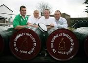 6 November 2006; &quot;The Spirit of Irish Rugby&quot; - Willie John McBride, Mick Galwey and Jeremy Davidson, three men who epitomise the spirit of Irish rugby were on hand today at the Bushmills Distillery to welcome Bushmills Irish Whiskey as sponsor of the Irish Rugby Team. McBride, Galwey and Davidson, who between them played 136 times in the green jersey were at the Bushmills Distillery to celebrate the signing of the official contract with the IRFU. McBride, who only last week was inducted to the Irish Rugby Writers Hall of Fame, played 63 times for Ireland - including 12 as captain - while Mick Galwey (41 caps) and Jeremy Davidson (32 caps) were contemporaries during the second half of the 1990s. Pictured at the announcement, are from left, Jeremy Davidson, Willie John McBride, Mick Galwey, Gordon Donoghue, Supply Director, Bushmills. Bushmills Distillery, Bushmills, Co Antrim. Picture credit: Oliver McVeigh / SPORTSFILE