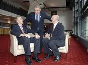 7 November 2006; President of the GAA Nickey Brennan in conversation with dual award winner Ray Cummins, Cork, left, and former Kilkenny hurler Eddie Keher, at a special celebration to commemorate the 35th Anniversary of the Vodafone GAA All-Star Awards. Croke Park, Dublin. Picture credit: Brian Lawless / SPORTSFILE