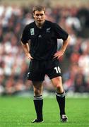 9 October 1999; Andrew Mehrtens of New Zealand during the Rugby World Cup match between England and New Zealand at Twickenham Stadium in London, England. Photo by Brendan Moran/Sportsfile
