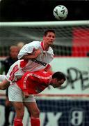 13 August 1999; Billy Cleary of Galway in action against Gary Haylock of Shelbourne during the Eircom League Premier Division match between Shelbourne v Galway United at Tolka Park in Dublin. Photo by Brendan Moran/Sportsfile