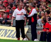 26 September 1999; Cork manager Larry Topmkins, left and selector Conor Counihan during the GAA Football All-Ireland Senior Championship Final match between Meath and Cork at Croke Park in Dublin. Photo by Brendan Moran/Sportsfile