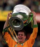 26 September 1999; Cormac Sullivan of Meath lifts The Sam Maguire Cup following the GAA Football All-Ireland Senior Championship Final match between Meath and Cork at Croke Park in Dublin. Photo by Ray McManus/Sportsfile