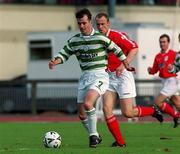 30 October 1999; Derek Tracey of Shamrock Rovers in action against Tony Sheridan of Shelbourne during the Eircom League Premier Division match between Shamrock Rovers and Shelbourne at Morton Stadium in Santry, Dublin. Photo by Ray McManus/Sportsfile