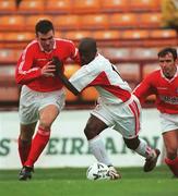13 August 1999; Eric Lavine of Galway in action against Pat Scully of Shelbourne during the Eircom League Premier Division match between Shelbourne v Galway United at Tolka Park in Dublin. Photo by Brendan Moran/Sportsfile