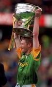 26 September 1999; Meath captain Graham Geraghty lifts The Sam Maguire Cup following the GAA Football All-Ireland Senior Championship Final match between Meath and Cork at Croke Park in Dublin. Photo by Ray McManus/Sportsfile