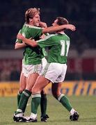 13 November 1991; John Byrne of Ireland celebrates after scoring with Kevin Sheedy during the European Championship Qualifier match between Turkey and Republic of Ireland in Istanbul, Turkey. Photo by Ray McManus/Sportsfile