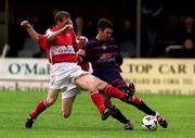 11 September 1999; Keith Doyle of St Patrick's Athletic in action against Colin O'Brien of Cork City during the Eircom League Premier Division match between Cork City and St Patrick's Athletic at Turners Cross in Cork. Photo by Matt Browne/Sportsfile
