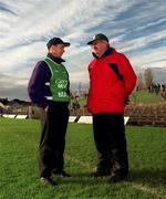 31 October 1999; Offaly manager Padraig Nolan, left, with Louth manager Paddy Clarke prior to the National Football League match between Offaly and Louth at O'Connor Park in Tullamore, Offaly. Photo by Damien Eagers/Sportsfile