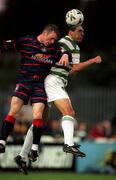 27 August 1999; Shane Jackson of Shamrock Rovers in action against Trevor Molley of St Patricks Athletic during the Eircom League Cup 1st Round match between St Patrick's Athletic and Shamrock Rovers at Richmond Park in Dublin. Photo by David Maher/Sportsfile