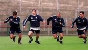 31 August 1999; Republic of Ireland players, from left, Jeff Kenna, Robbie Keane, Roy Keane and Ian Harte during squad training at Lansdowne Road in Dublin. Photo by David Maher/Sportsfile