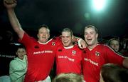 10 September 1999; Munster players, from left, Michael Galway, Peter Bracken and Frankie Sheahan celebrate following the Representative Match between Munster and Ireland XV at Musgrave Park in Cork. Photo by Matt Browne/Sportsfile