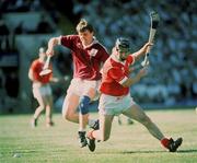 2 September 1990; Tony O'Sullivan of Cork in action against Martin Naughton of Galway during the All-Ireland Senior Hurling Championship Final match between Cork and Galway at Croke Park in Dublin. Photo by Ray McManus/Sportsfile