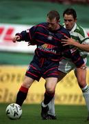 27 August 1999; Matt Britton of Shamrock Rovers in action against Trevor Molloy of St Patricks Athletic during the Eircom League Cup 1st Round match between St Patrick's Athletic  and Shamrock Rovers at Richmond Park in Dublin. Photo by David Maher/Sportsfile