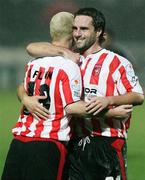 17 October 2006; Stephen O'Flynn, Derry City, celebrates with Darren Kelly After scoring his side's third goal. eircom League Premier Division, Derry City v Sligo Rovers, Brandywell, Derry. Picture credit: Oliver McVeigh / SPORTSFILE