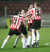17 October 2006; Sean Hargan, Derry City, celebrates with Barry Molloy, Eddie McCallion, and Darren Kelly,  after scoring the second goal. eircom League Premier Division, Derry City v Sligo Rovers, Brandywell, Derry. Picture credit: Oliver McVeigh / SPORTSFILE