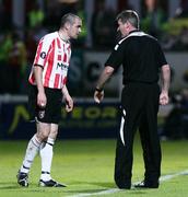 14 September 2006; Sean Hargan, Derry City, with manager Stephen Kenny. UEFA Cup, First Round, First leg fixture, Derry City v Paris St Germain, Brandywell, Derry. Picture credit: Oliver McVeigh / SPORTSFILE