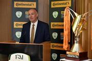 20 August 2014; The FAI today announced Continental Tyres as the official partner of Irish Women's Football. Pictured speaking at the announcement is Fran Gavin, Continental Tyres Women's National League Director. Aviva Stadium, Lansdowne Road, Dublin. Picture credit: Barry Cregg / SPORTSFILE
