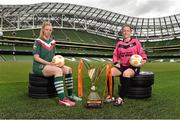 20 August 2014; The FAI today announced Continental Tyres as the official partner of Irish Women's Football. Pictured at the announcement and the launch of the Women's National League are, Trish Fennelly, left, Cork City Women's, and Kylie Murphy, Wexford Youths. Aviva Stadium, Lansdowne Road, Dublin. Picture credit: Barry Cregg / SPORTSFILE