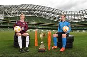 20 August 2014; The FAI today announced Continental Tyres as the official partner of Irish Women's Football. Pictured at the announcement and the launch of the Women's National League are, Ruth Fahy, left, Galway WFC, and Orlagh Nolan, UCD Waves. Aviva Stadium, Lansdowne Road, Dublin. Picture credit: Barry Cregg / SPORTSFILE