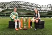 20 August 2014; The FAI today announced Continental Tyres as the official partner of Irish Women's Football. Pictured at the announcement and the launch of the Women's National League are, Emma Hansberry, left, Castlebar Celtic, and Rebecca Creagh, Raheny United. Aviva Stadium, Lansdowne Road, Dublin. Picture credit: Barry Cregg / SPORTSFILE