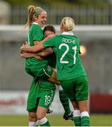 20 August 2014; Julie Ann Russell, left, Republic of Ireland, celebrates with team-mates Stephaine Roche and Karen Duggan, 19, after scoring her side's first goal. FIFA Women's World Cup Qualifier, Group 1, Republic of Ireland v Slovenia. Tallaght Stadium, Tallaght, Co. Dublin. Picture credit: David Maher / SPORTSFILE