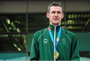 20 August 2014; Team Ireland's Michael McKillop, from Newtownabbey, Co. Antrim, with his gold medal after winning the men's 800m - T38 final, with a time of 1:58.16. 2014 IPC Athletics European Championships, Swansea University, Swansea, Wales. Picture credit: Chris Vaughan / SPORTSFILE