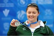 21 August 2014; Team Ireland's Orla Barry, from Ladysbridge, Cork, with her silver medal after finishing second in the women's discus throw - T57 final,  with a throw of 28.13. 2014 IPC Athletics European Championships, Swansea University, Swansea, Wales. Picture credit: Chris Vaughan / SPORTSFILE