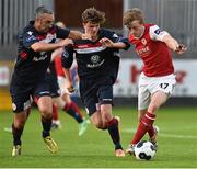22 August 2014; Chris Forrester, St Patrick's Athletic, in action against Gary Dempsey, left, and Adam McDonnell, Shelbourne. FAI Ford Cup, 3rd Round, St Patrick's Athletic v Shelbourne, Richmond Park, Dublin. Picture credit: David Maher / SPORTSFILE