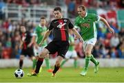 22 August 2014; Eoin Wearen, Bohemians, in action against Colin Healy, Cork City. FAI Ford Cup, 3rd Round, Cork City v Bohemians. Turner's Cross, Cork. Picture credit: Diarmuid Greene / SPORTSFILE