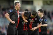 22 August 2014; Bohemians' Dinny Corcoran, centre, is congratulated by team-mates Jason Byrne, left, and Eoin Wearen, after scoring his side's first goal. FAI Ford Cup, 3rd Round, Cork City v Bohemians. Turner's Cross, Cork. Picture credit: Diarmuid Greene / SPORTSFILE