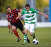 22 August 2014; Robert Bayly, Shamrock Rovers, in action against Stephen Rice, Longford Town. FAI Ford Cup, 3rd Round, Longford Town, Tallaght Stadium, Tallaght, Co. Dublin. Picture credit: Ray Lohan / SPORTSFILE