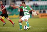 22 August 2014; Sean O'Connor, Shamrock Rovers, shoots to score his side's first goal. FAI Ford Cup, 3rd Round, Longford Town, Tallaght Stadium, Tallaght, Co. Dublin. Picture credit: Ray Lohan / SPORTSFILE