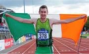 23 August 2014; Team Ireland's Michael McKillop, from Newtownabbey, Co. Antrim, celebrates after winning the T38 men's 1,500m final, in a time of 4:16.73. 2014 IPC Athletics European Championships, Swansea University, Swansea, Wales. Picture credit: Chris Vaughan / SPORTSFILE