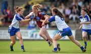 23 August 2014; Louise Ward, Galway, in action against Nicola Fahey, left, and Amanda Casey, Monaghan. TG4 All-Ireland Ladies Football Senior Championship, Quarter-Final, Galway v Monaghan, St Brendan's Park, Birr, Co. Offaly. Picture credit: Brendan Moran / SPORTSFILE