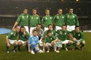 15 November 2006; The Republic of Ireland team and mascots, back row left to right, Kevin Kilbane, Paul McShane, Kevin Doyle, Richard Dunne and John O'Shea. Front row left to right, Lee Carsley, Andy Reid, Shay Given, Robbie Keane, Damian Duff and Steve Finnian. Euro 2008 Championship Qualifier, Republic of Ireland v San Marino, Lansdowne Road, Dublin. Picture credit: Matt Browne / SPORTSFILE