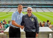 23 August 2014; Maurice Fitzgerald, is the latest to feature on the Bord Gáis Energy Legends Tour Series 2014 when he gave a unique tour of the Croke Park stadium and facilities this week. Other greats of the game still to feature on the Bord Gáis Energy Legends Tour Series include Mickey Whelan and Jason Sherlock. Full details and dates for the Bord Gáis Energy Legends Tour Series 2014 are available on www.crokepark.ie/events. Pictured with Marice Fitzgerald is Joe Flavin, from Listowel, Kerry. Croke Park, Dublin. Picture credit: Piaras O Midheach / SPORTSFILE