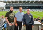 23 August 2014; Maurice Fitzgerald, is the latest to feature on the Bord Gáis Energy Legends Tour Series 2014 when he gave a unique tour of the Croke Park stadium and facilities this week. Other greats of the game still to feature on the Bord Gáis Energy Legends Tour Series include Mickey Whelan and Jason Sherlock. Full details and dates for the Bord Gáis Energy Legends Tour Series 2014 are available on www.crokepark.ie/events. Pictured with Marice Fitzgerald is Kyle Flavin, left, and Joe Flavin, from Listowel, Kerry. Croke Park, Dublin. Picture credit: Piaras O Midheach / SPORTSFILE