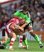 23 August 2014; Callum Braley, Gloucester Rugby, is tackled by Donncha O'Callaghan, Munster. Pre-Season Friendly, Gloucester Rugby v Munster, Kingsholm, Gloucester, England. Picture credit: Matt Impey / SPORTSFILE