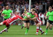 23 August 2014; Johnny Holland, Munster, is tackled by James Hudson, left, and Matt Kvesic, Gloucester Rugby. Pre-Season Friendly, Gloucester Rugby v Munster, Kingsholm, Gloucester, England. Picture credit: Matt Impey / SPORTSFILE