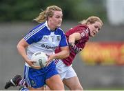 23 August 2014; Ellen McCarron, Monaghan, in action against Noelle Connolly, Galway. TG4 All-Ireland Ladies Football Senior Championship, Quarter-Final, Galway v Monaghan, St Brendan's Park, Birr, Co. Offaly. Picture credit: Brendan Moran / SPORTSFILE