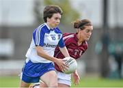 23 August 2014; Cora Courtney, Monaghan, in action against Emer Flaherty, Galway. TG4 All-Ireland Ladies Football Senior Championship, Quarter-Final, Galway v Monaghan, St Brendan's Park, Birr, Co. Offaly. Picture credit: Brendan Moran / SPORTSFILE