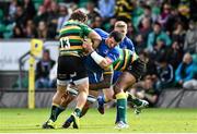 23 August 2014; Ben Marshall, Leinster, is tackled by Dom Waldouck, left, and Christian Day, Northampton Saints. Pre-Season Friendly, Northampton Saints v Leinster, Franklins Gardens, Northampton, England. Picture credit: Ramsey Cardy / SPORTSFILE