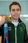 24 August 2014; Team Ireland's Jason Smyth, from Eglinton, Co. Derry, pictured on his return at Dublin Airport from the 2014 IPC Athletics European Championships in Wales. Dublin Airport, Dublin. Picture credit: Barry Cregg / SPORTSFILE